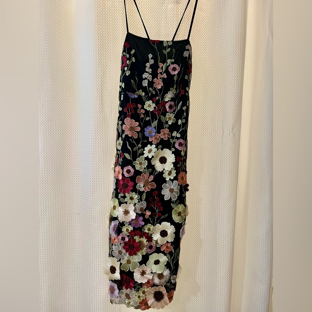 Lulu's Black Slip Dress with Pastel Floral Embroidery